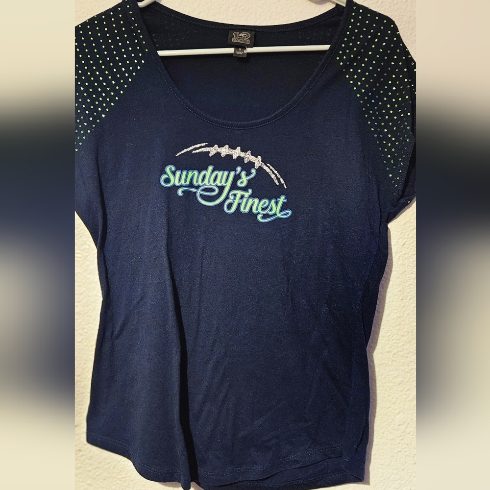 Lady 12 SEAHAWKS Navy Blue T-Shirt with Green Accents